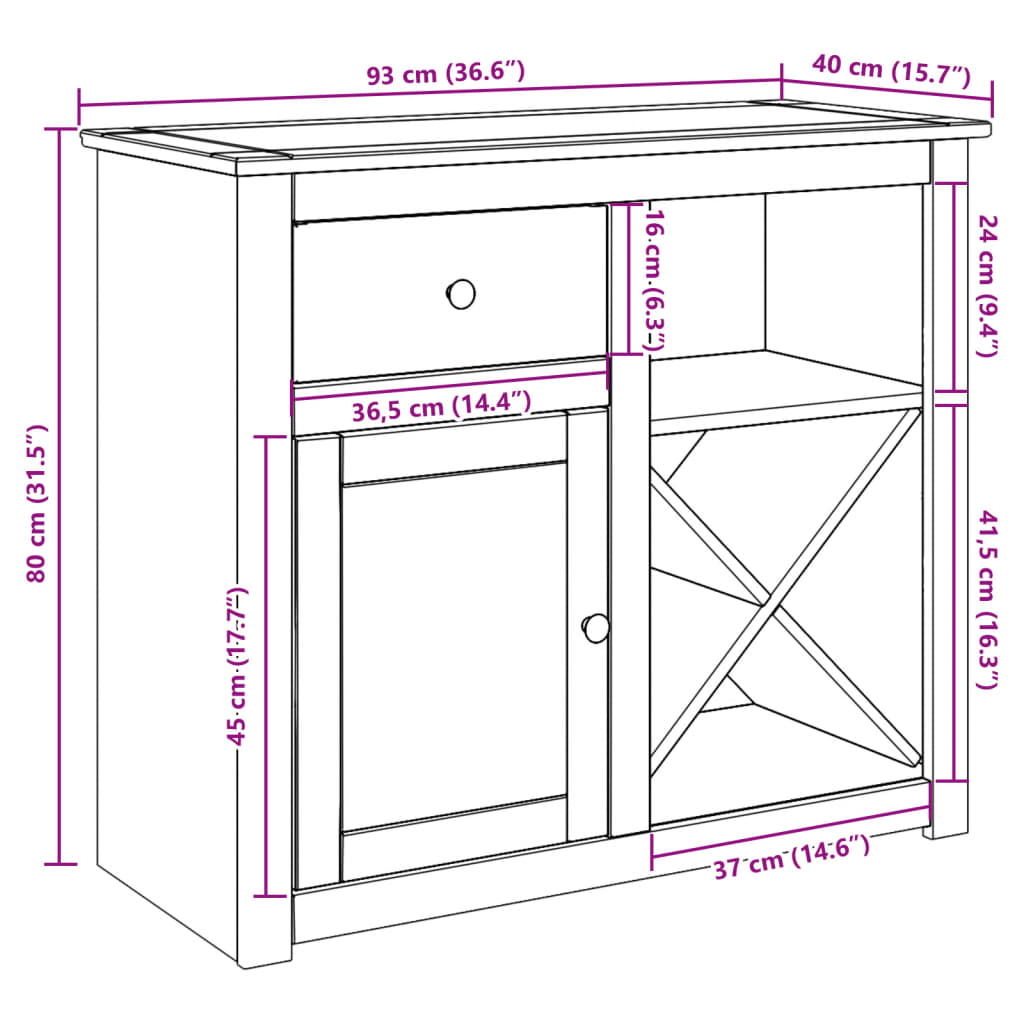Aparador con cajón PANAMA madera maciza pino 93x40x80 cm