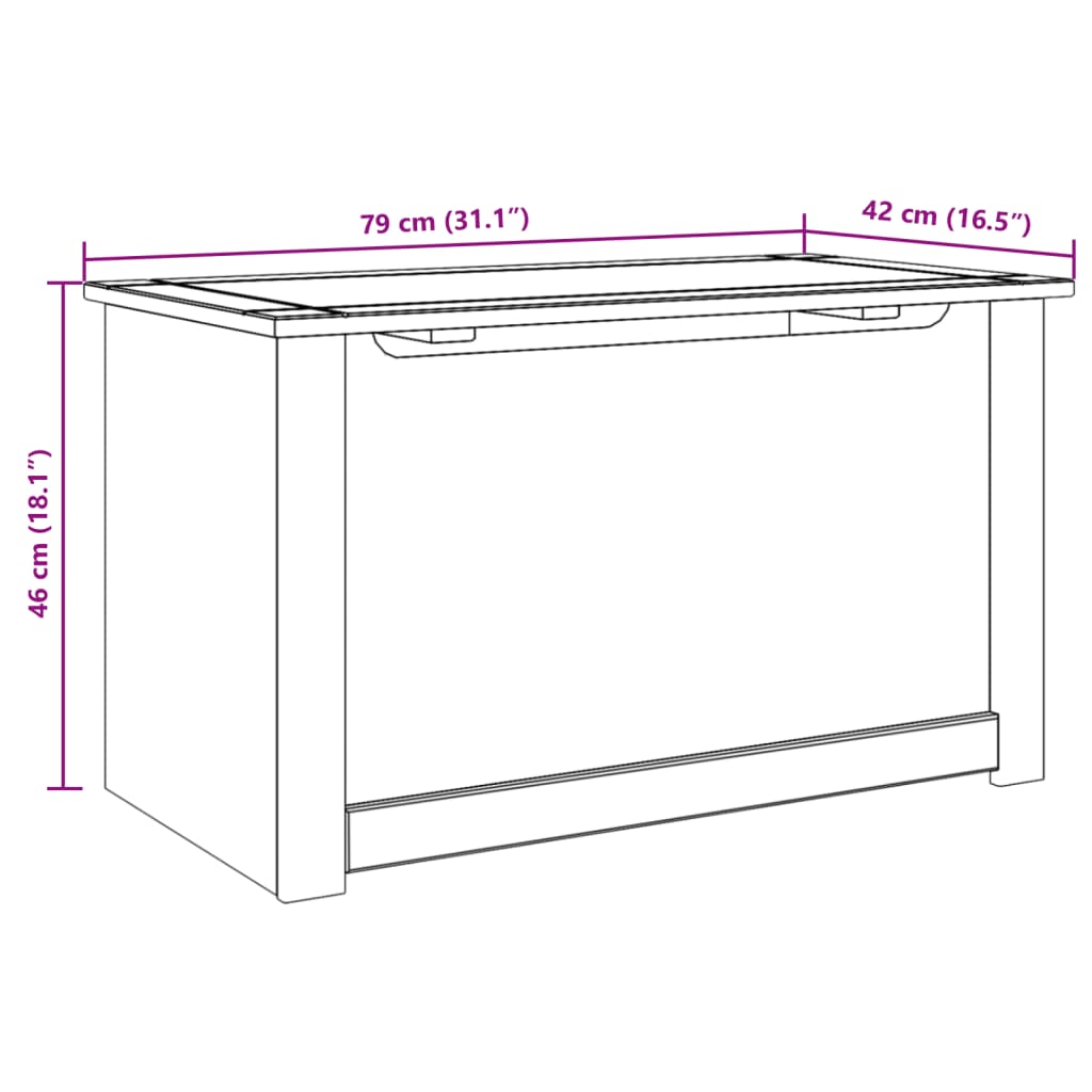 Baúl almacenaje con tapa PANAMA madera maciza pino 79x42x46 cm