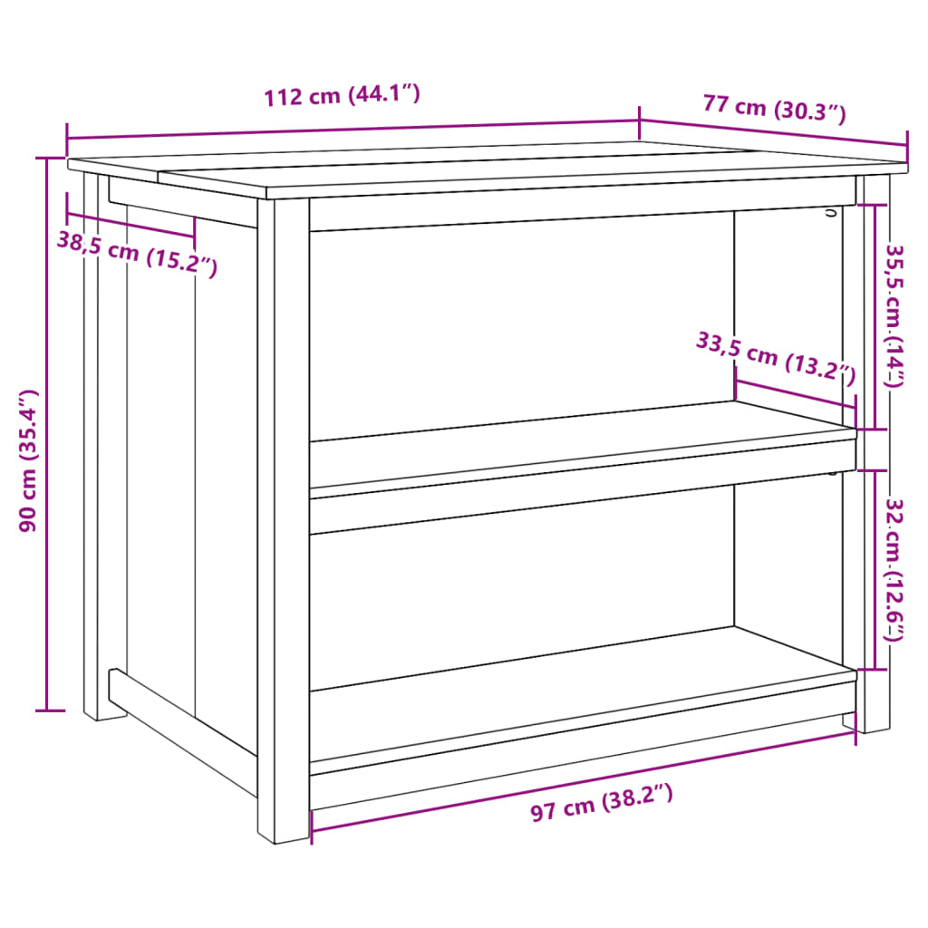 Isla de cocina PANAMA madera maciza pino 112x77x90 cm