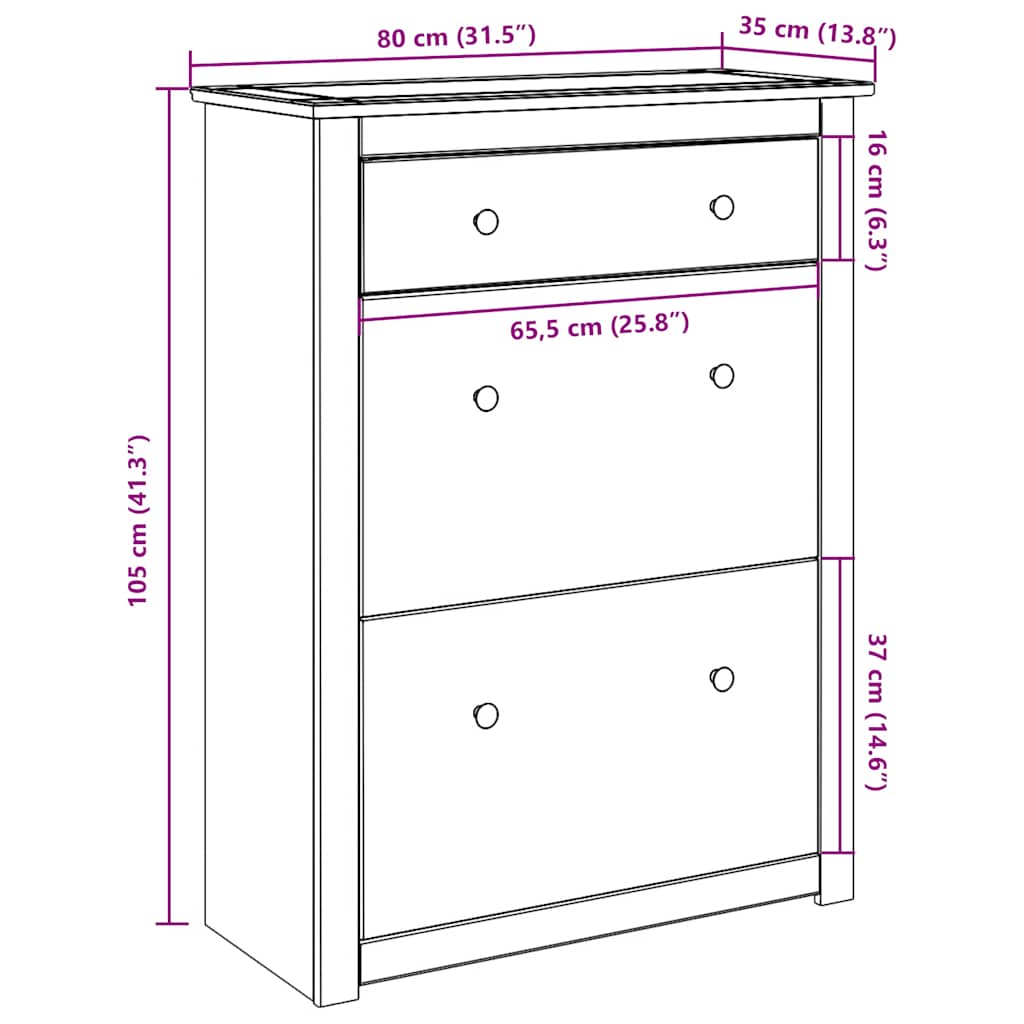 Mueble zapatero PANAMA madera maciza de pino 80x35x105 cm