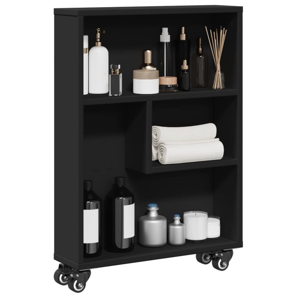 Narrow storage trolley, white wood, 48x13x68 cm