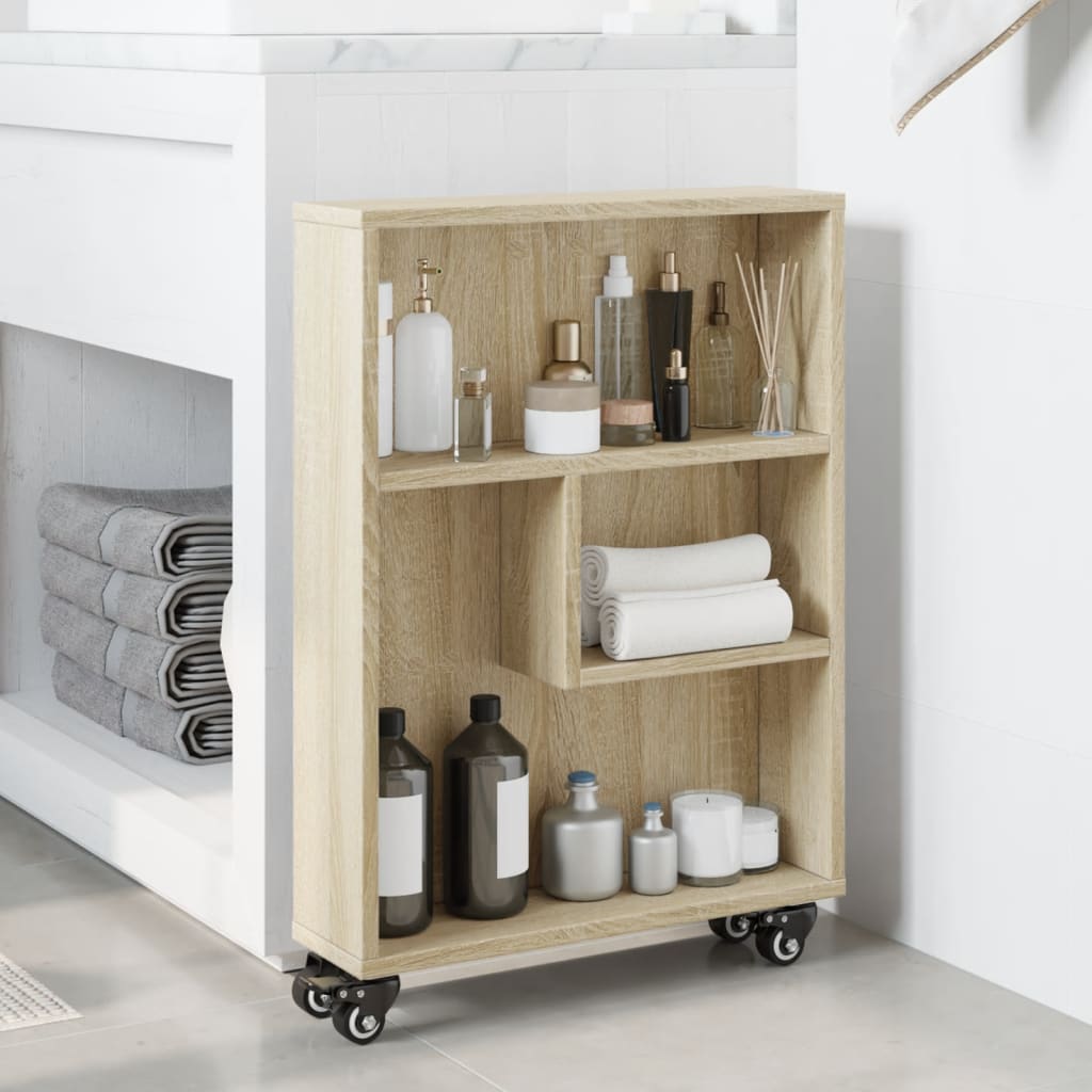 Carrito de almacenaje estrecho roble Sonoma 48x13x68 cm madera de ingeniería