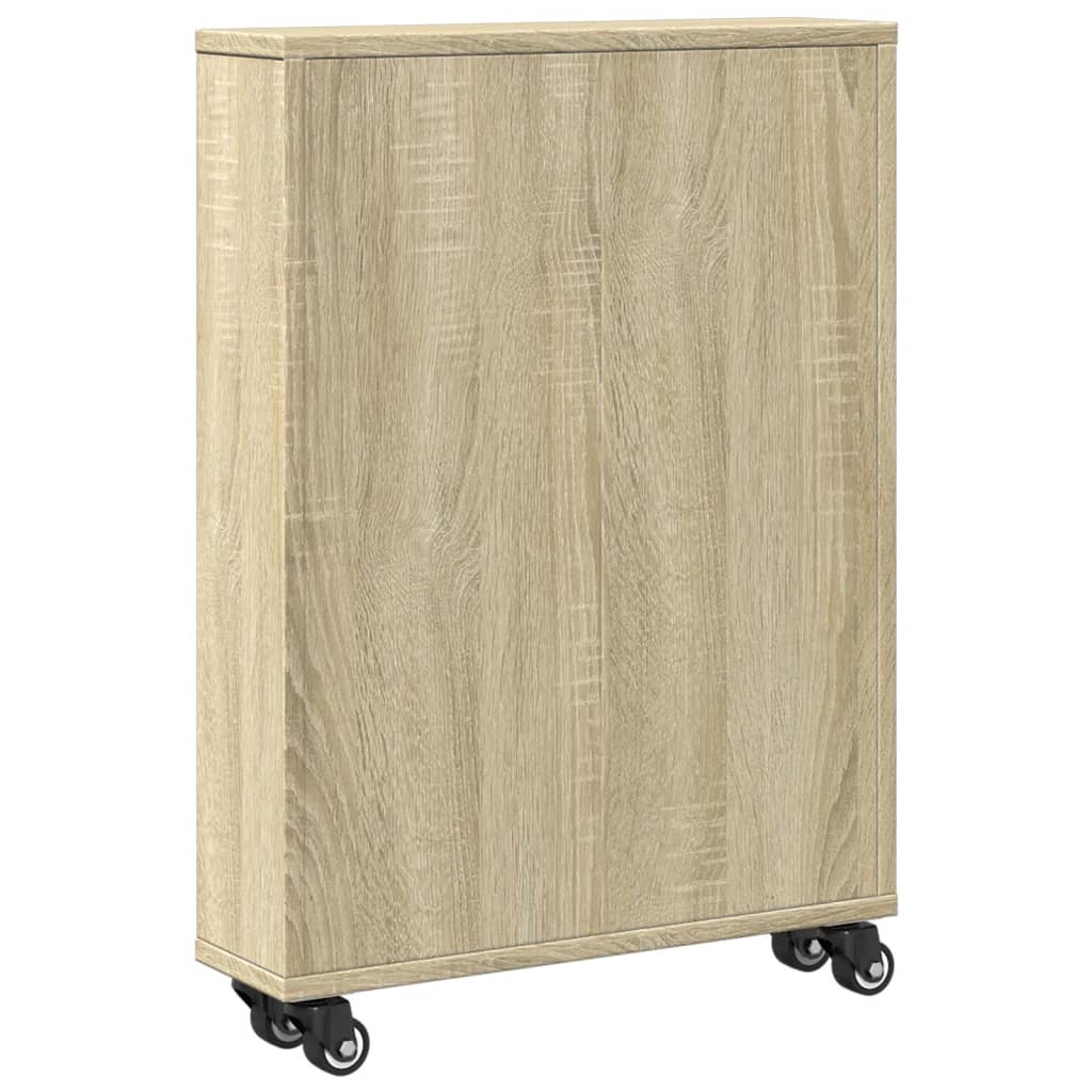 Carrito de almacenaje estrecho roble Sonoma 48x13x68 cm madera de ingeniería