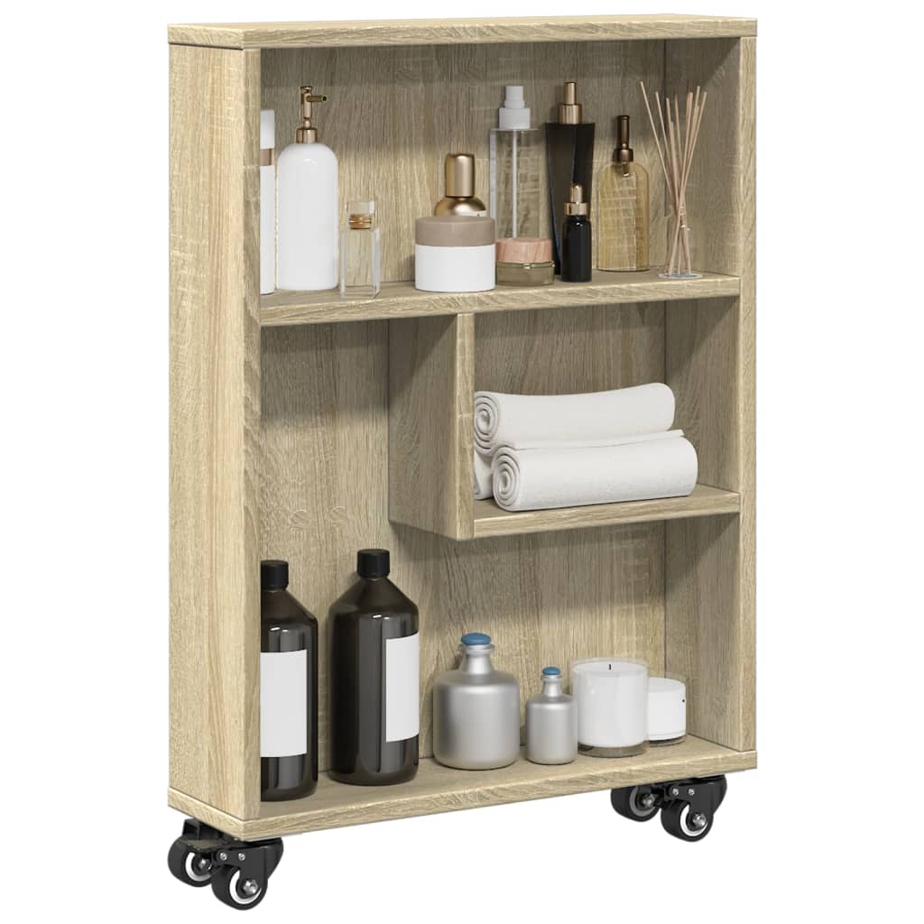 Carrito de almacenaje estrecho roble Sonoma 48x13x68 cm madera de ingeniería