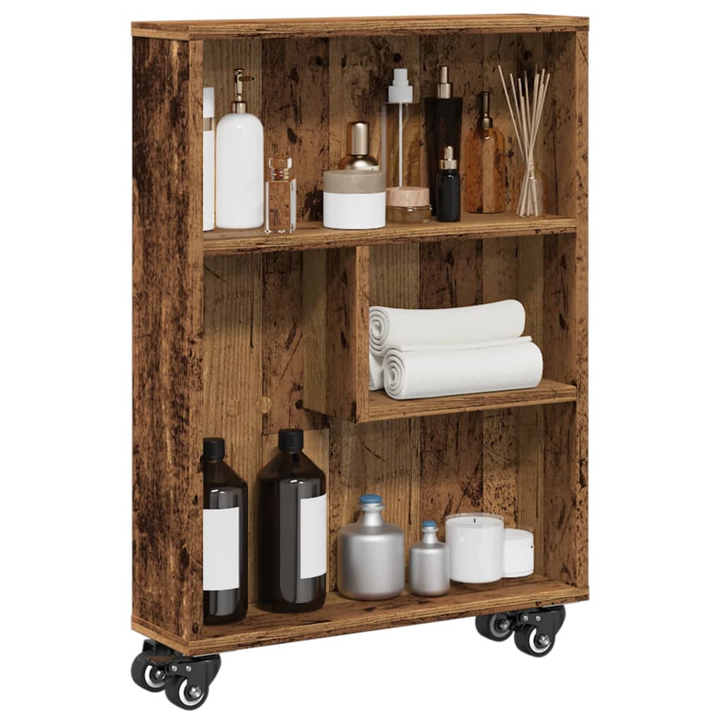 Narrow storage trolley, white wood, 48x13x68 cm