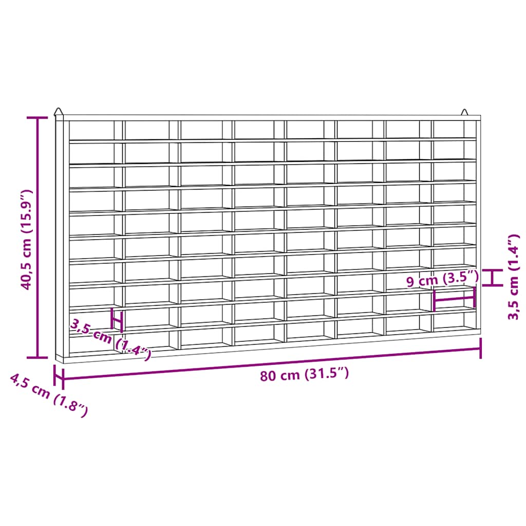 Vitrina de madera para coleccionistas con 80 compartimentos 80x4,5x40,5 cm