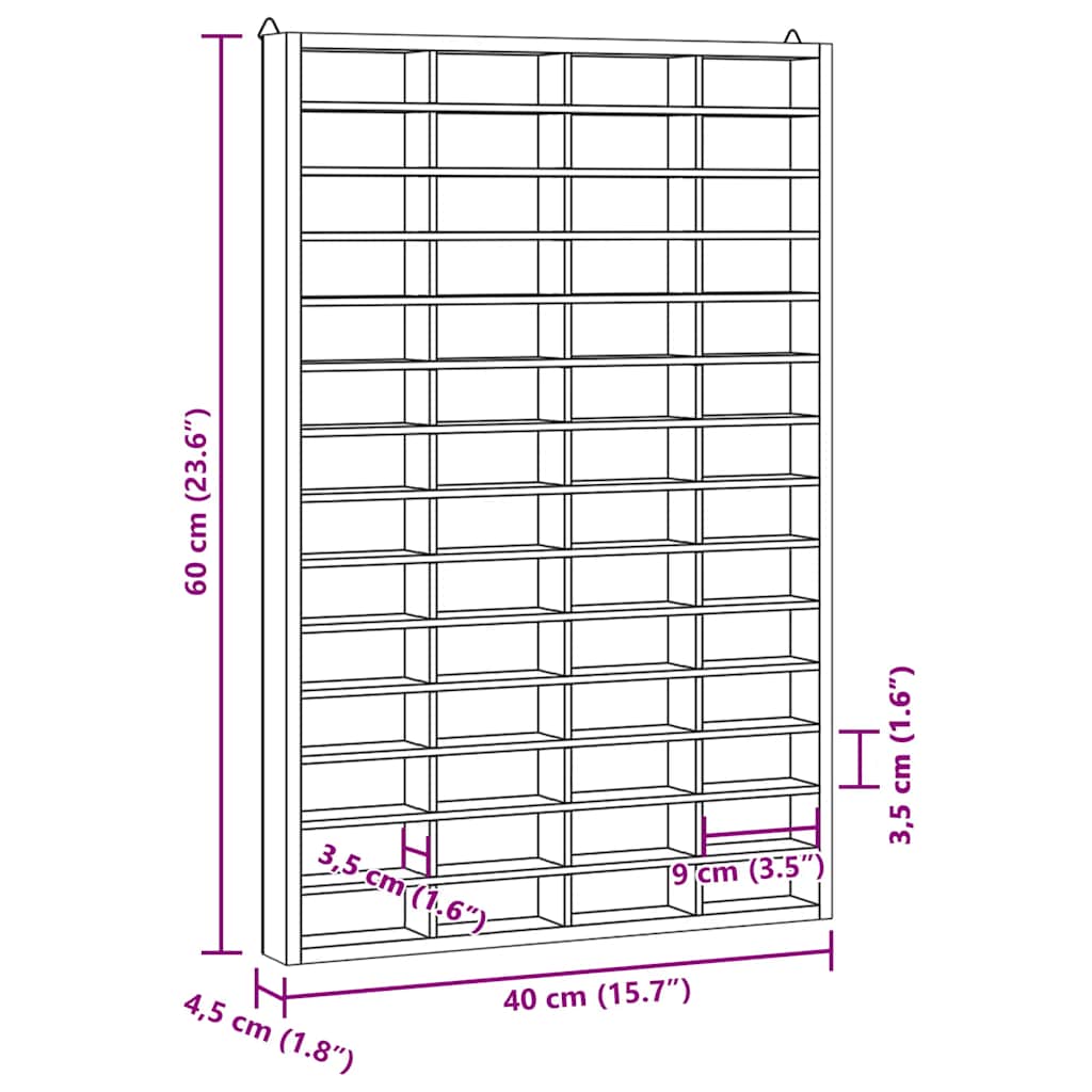 Vitrina de madera para coleccionistas con 56 compartimentos 40x4,5x60 cm