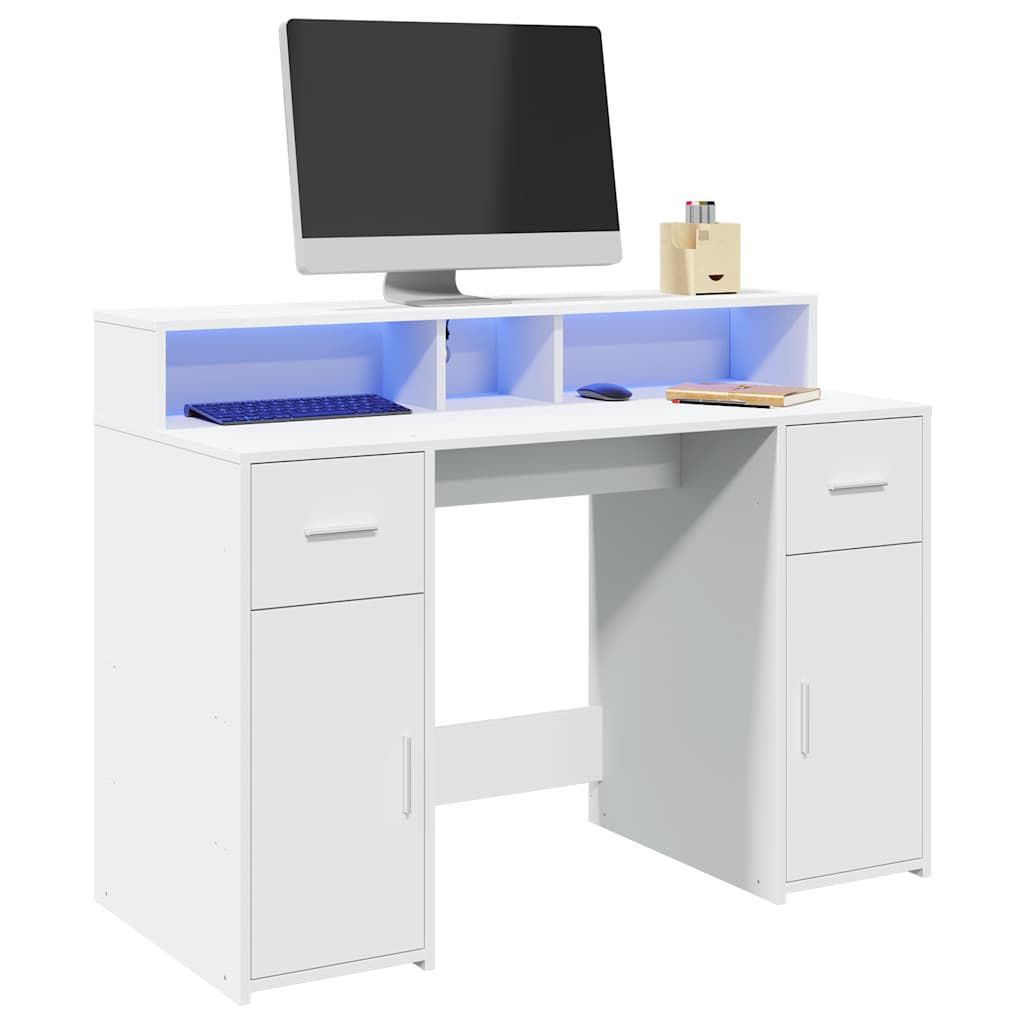 Escritorio con LED madera ingeniería envejecida 120x55x91 cm