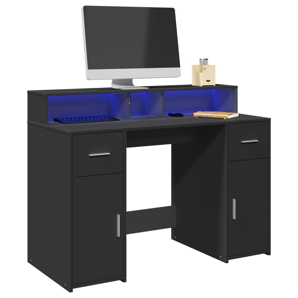 Escritorio con LED madera ingeniería envejecida 120x55x91 cm