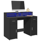Escritorio con LED madera ingeniería envejecida 120x55x91 cm