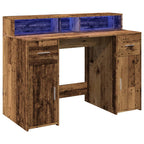 Escritorio con LED madera ingeniería envejecida 120x55x91 cm