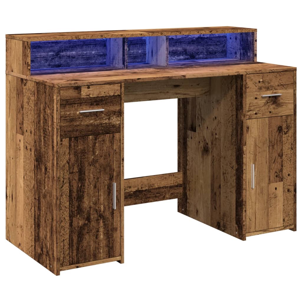Escritorio con LED madera ingeniería envejecida 120x55x91 cm