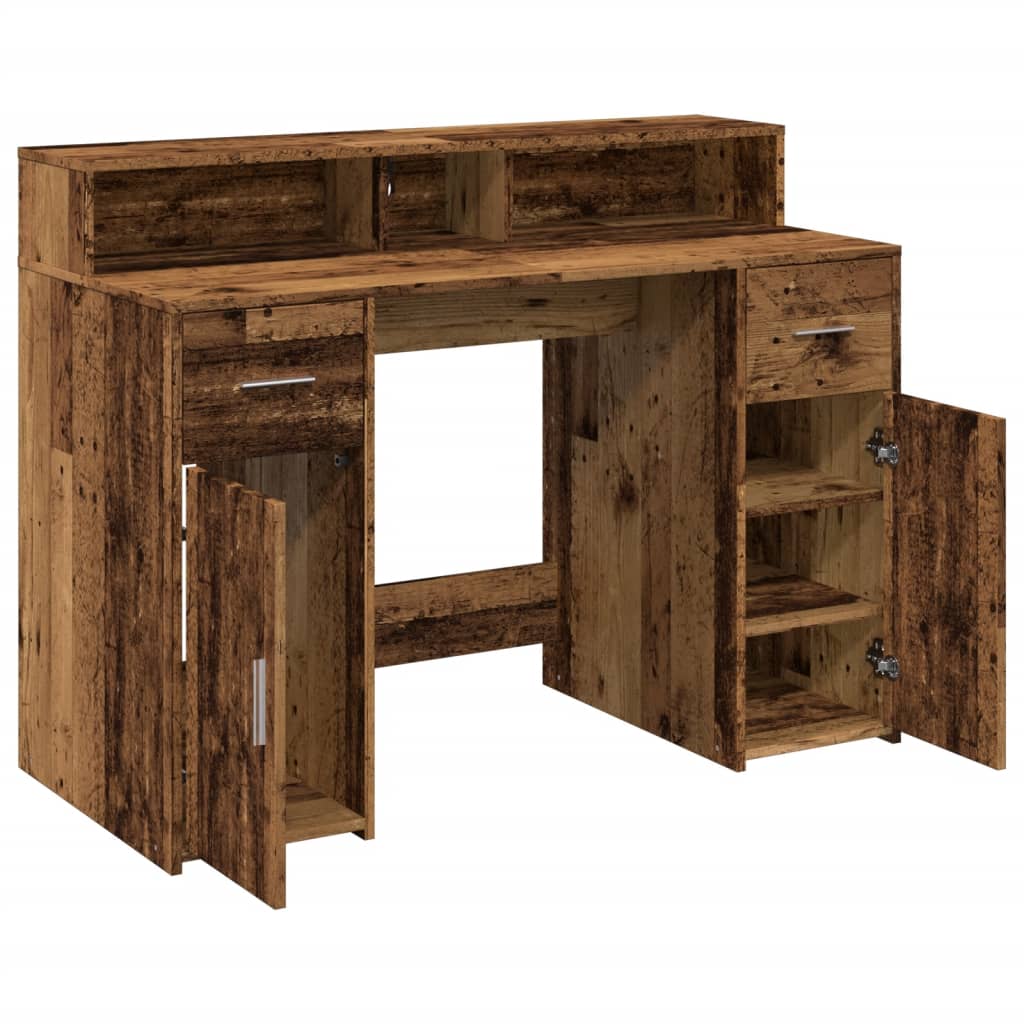 Escritorio con LED madera ingeniería envejecida 120x55x91 cm