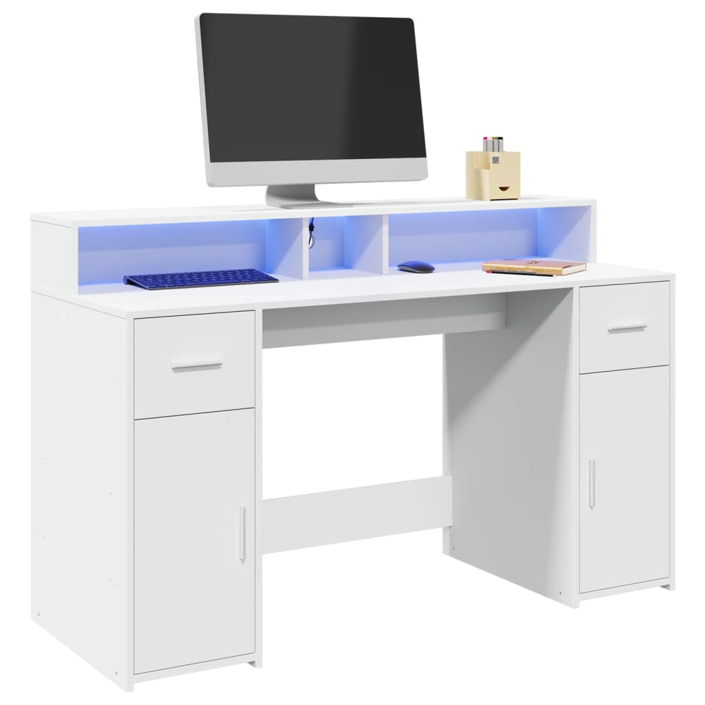 Escritorio con LED madera ingeniería envejecida 120x55x91 cm