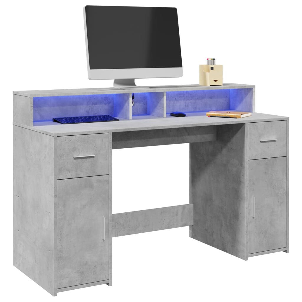 Escritorio con LED madera ingeniería envejecida 120x55x91 cm