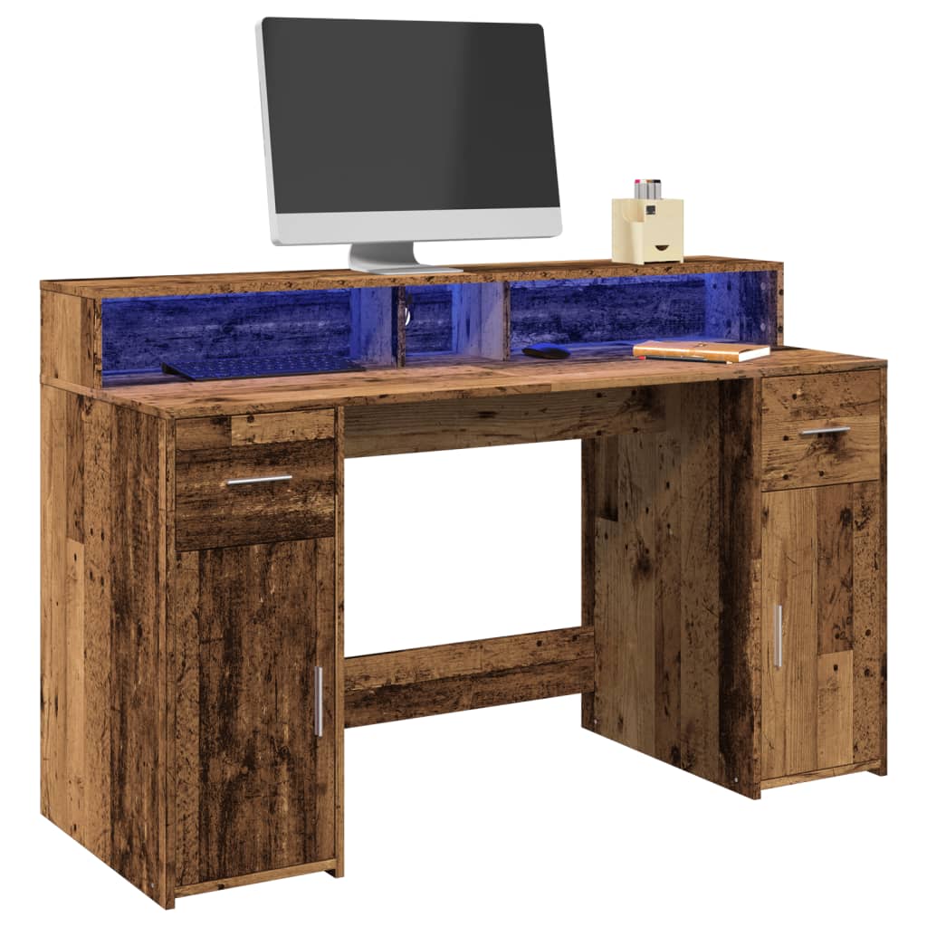 Escritorio con LED madera ingeniería envejecida 120x55x91 cm