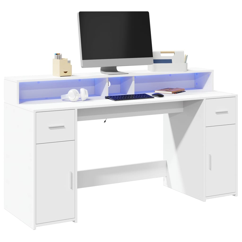 Escritorio con LED madera ingeniería envejecida 120x55x91 cm