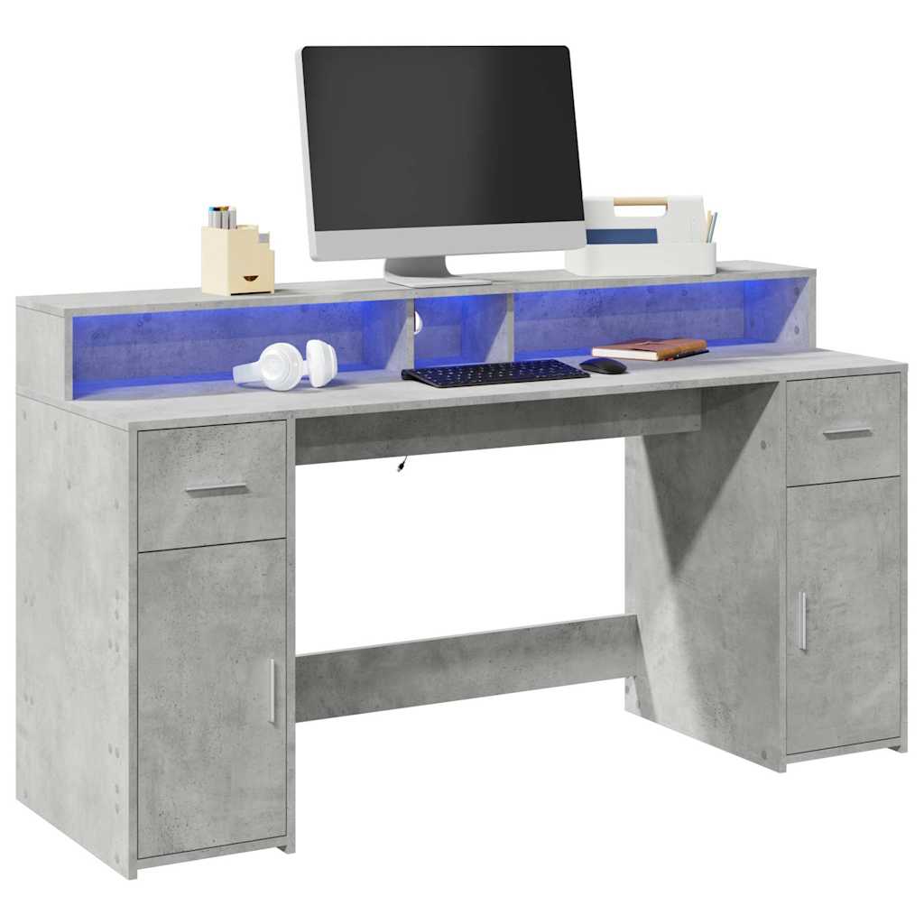 Escritorio con LED madera ingeniería envejecida 120x55x91 cm