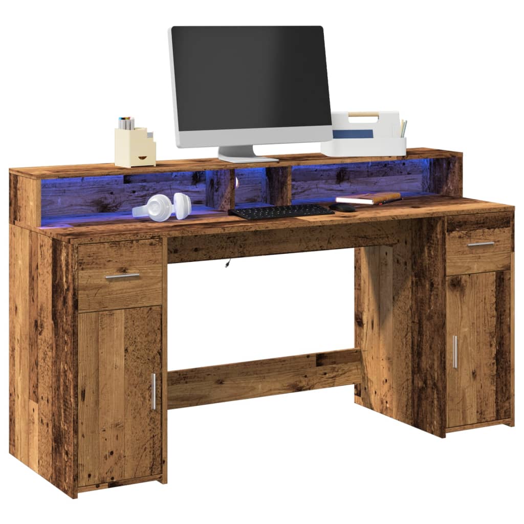 Escritorio con LED madera ingeniería envejecida 120x55x91 cm