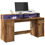 Escritorio con LED madera ingeniería envejecida 120x55x91 cm