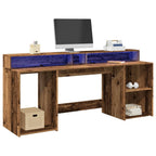 Escritorio con LED madera ingeniería envejecida 120x55x91 cm