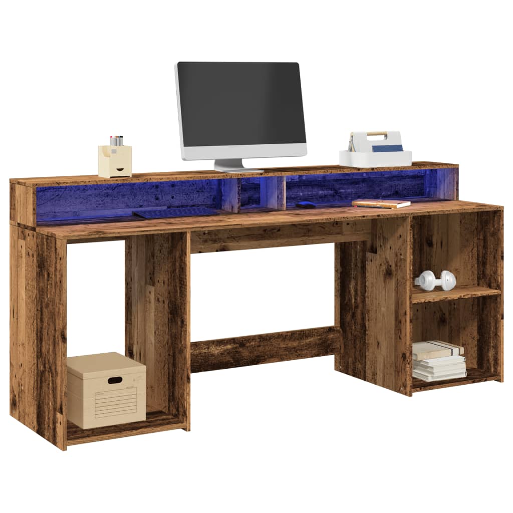Escritorio con LED madera ingeniería envejecida 120x55x91 cm
