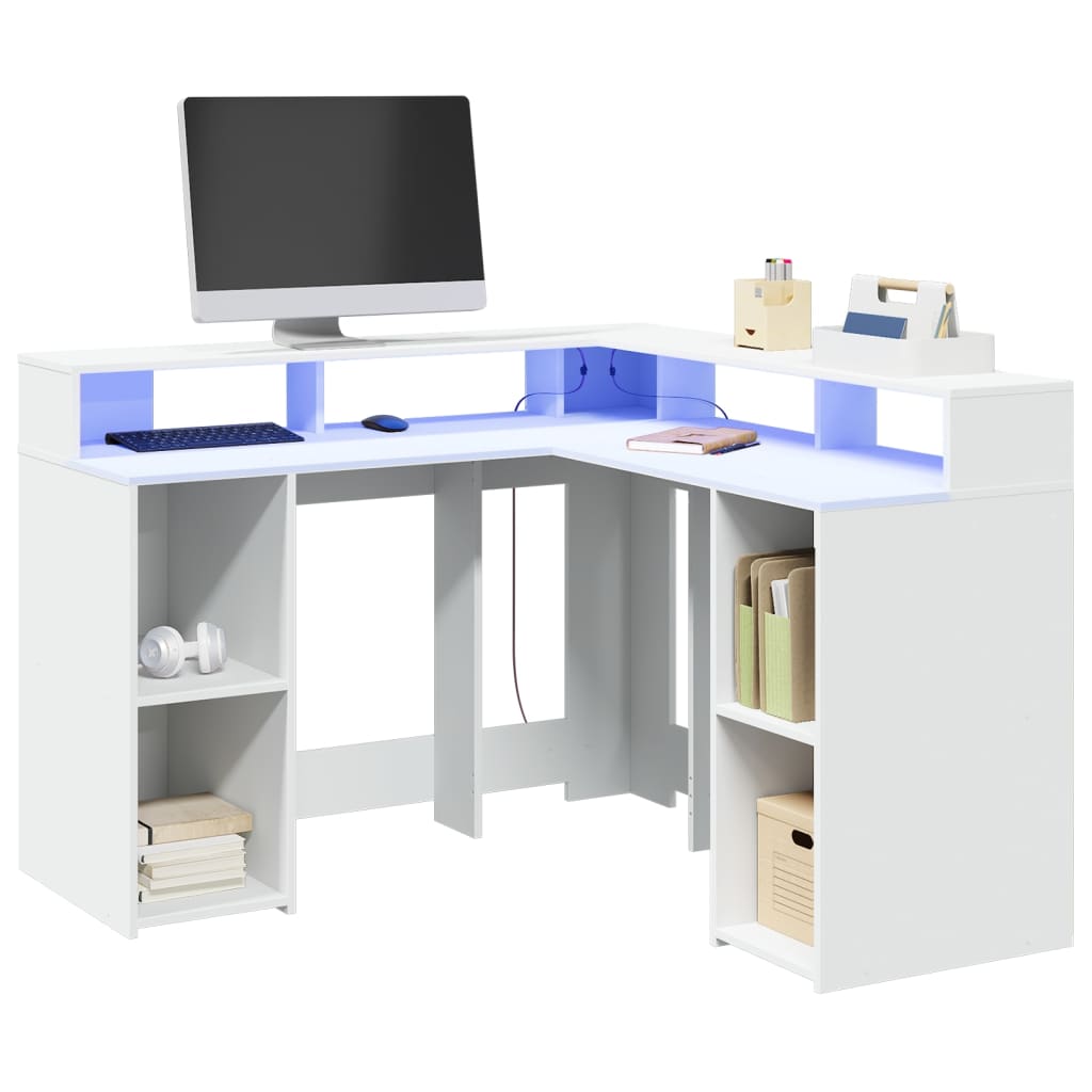 Escritorio con LED madera ingeniería envejecida 120x55x91 cm