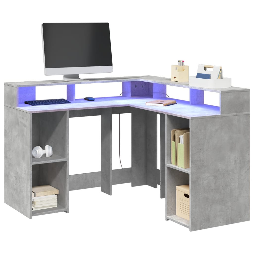 Escritorio con LED madera ingeniería envejecida 120x55x91 cm