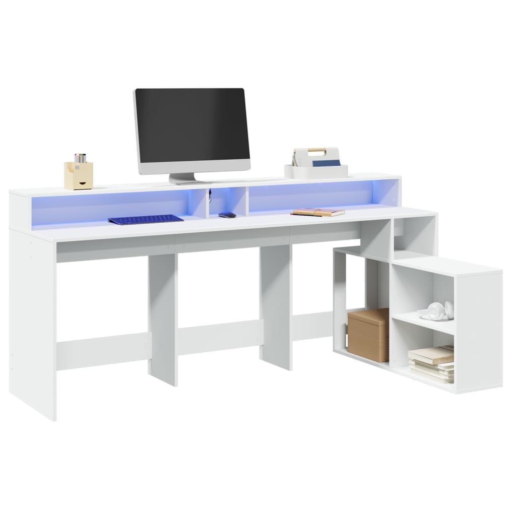 Escritorio con LED madera ingeniería envejecida 120x55x91 cm