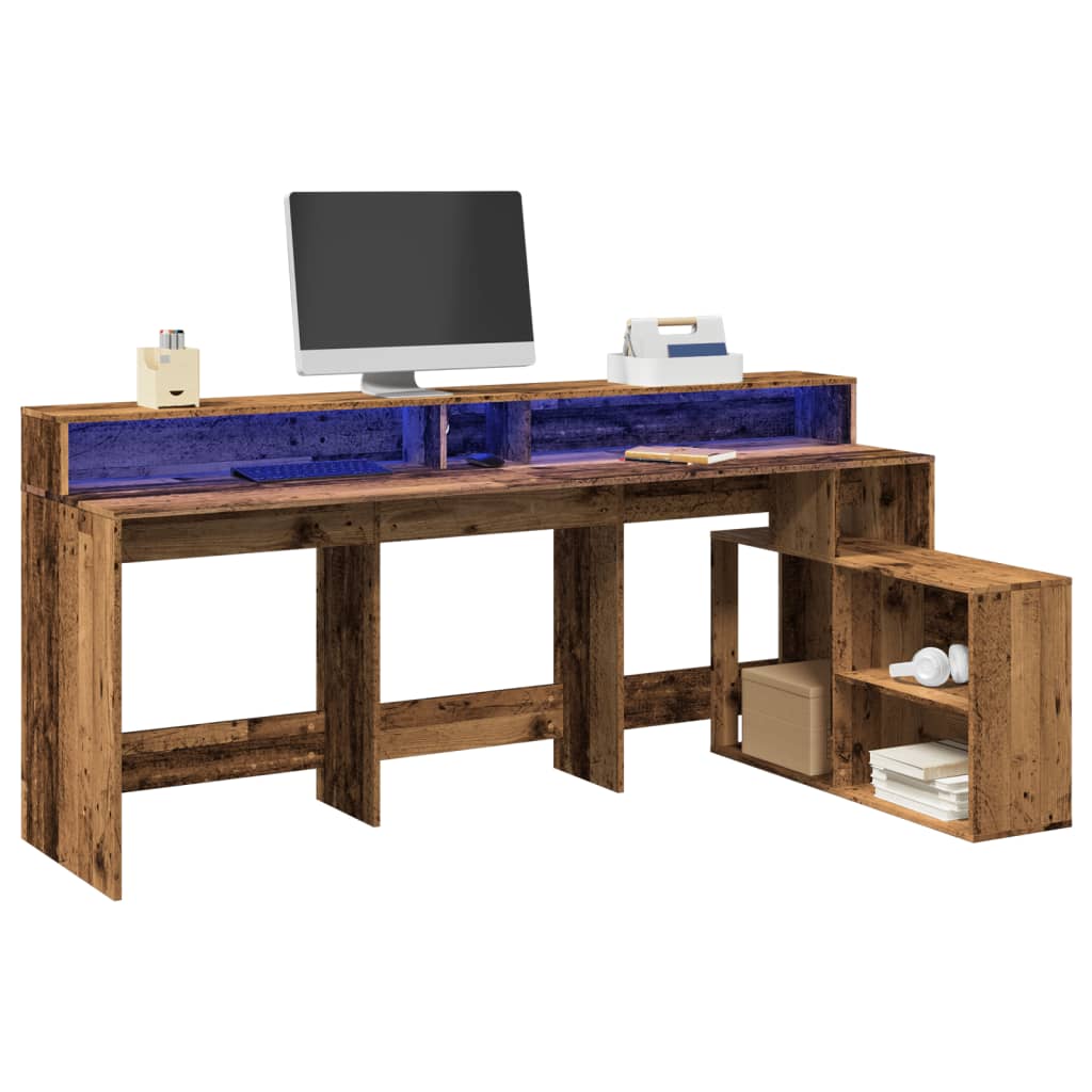 Escritorio con LED madera ingeniería envejecida 120x55x91 cm