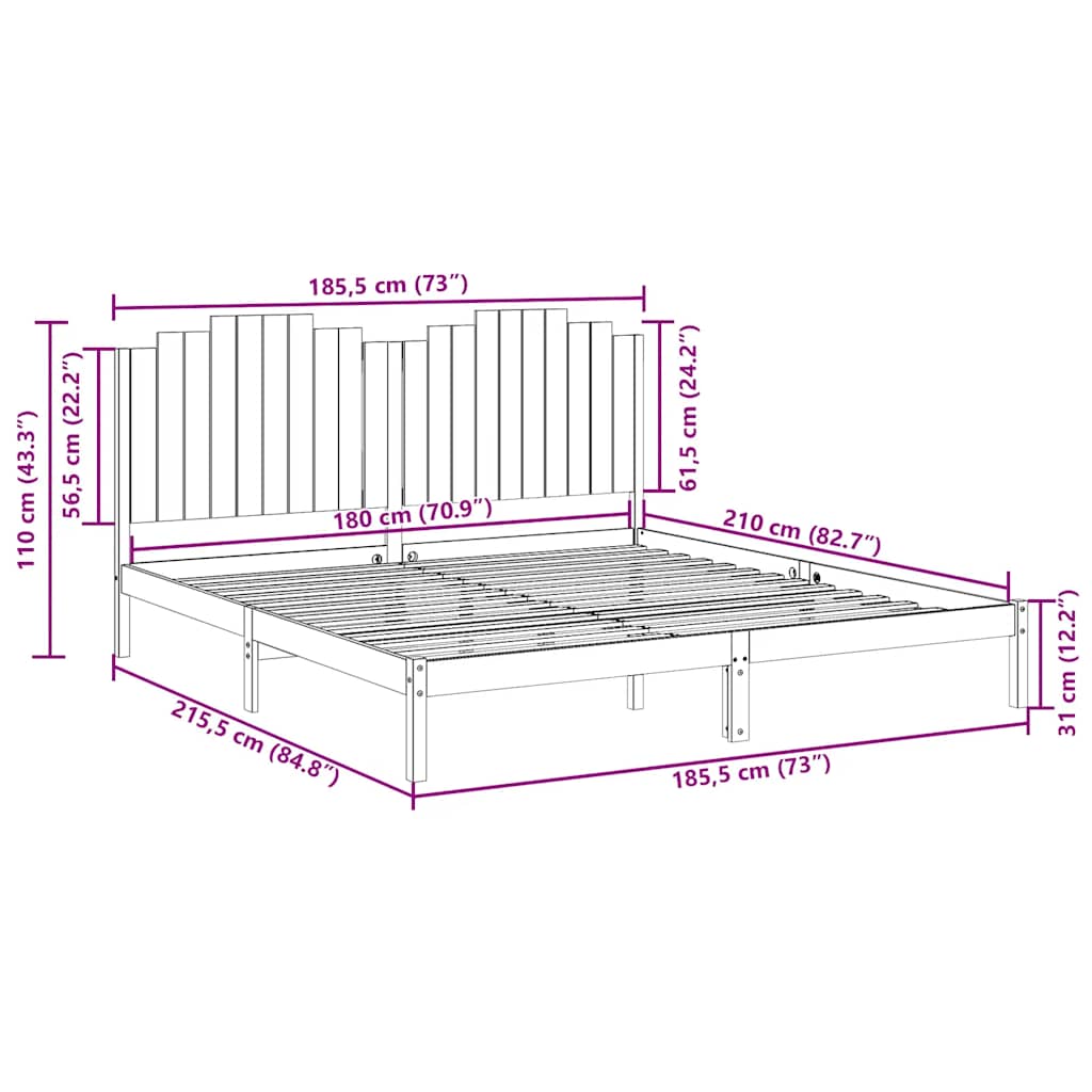 Cama extralarga sin colchón madera maciza 180x210 cm