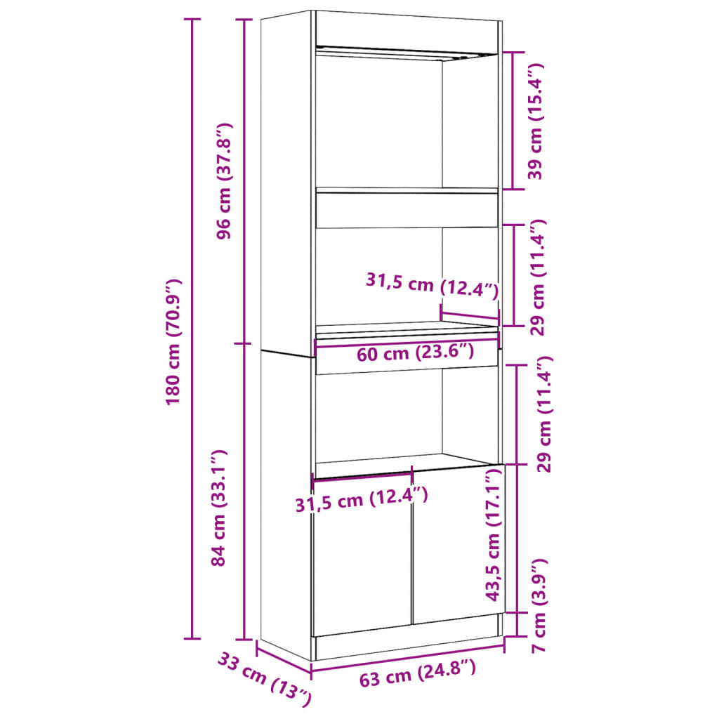 Aparador alto madera de ingeniería blanco 63x33x180 cm