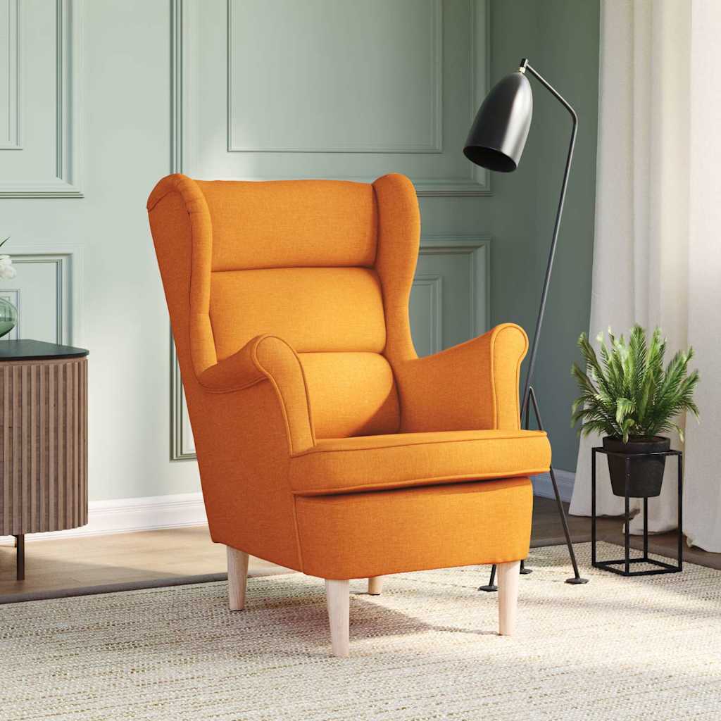 Sillón con patas mecedoras y taburete de tela color crema