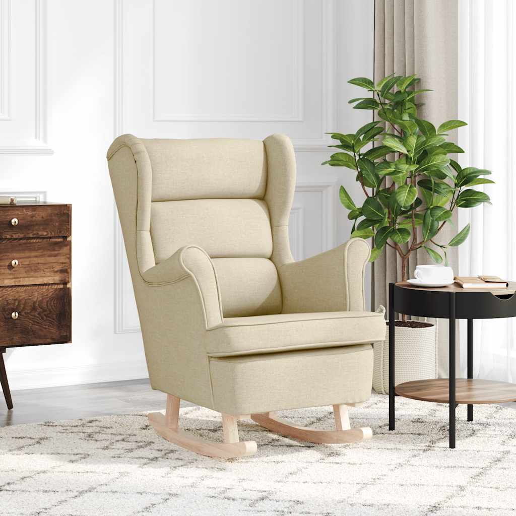 Silla mecedora de lino blanco 74x90x102 cm