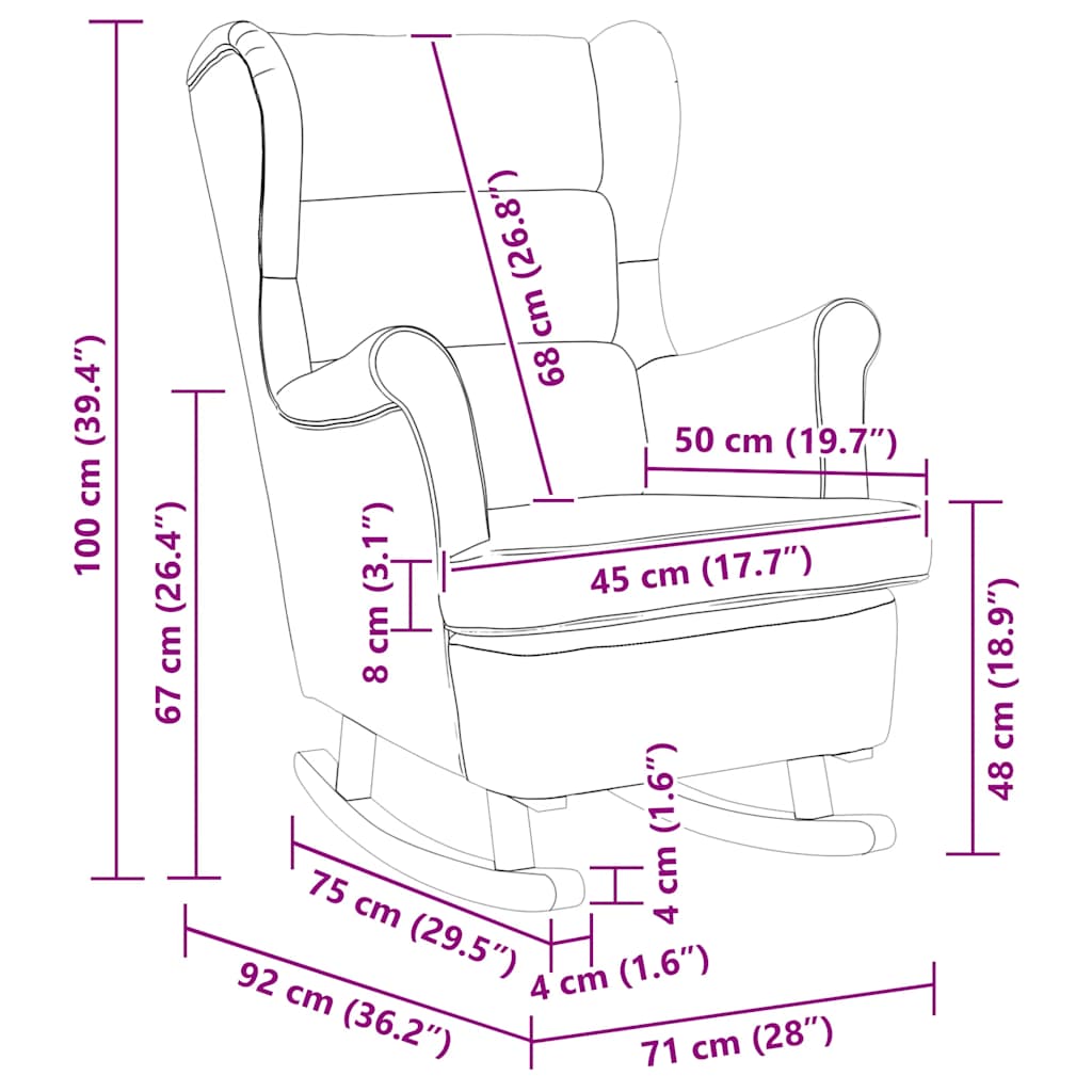 Silla mecedora de lino blanco 74x90x102 cm