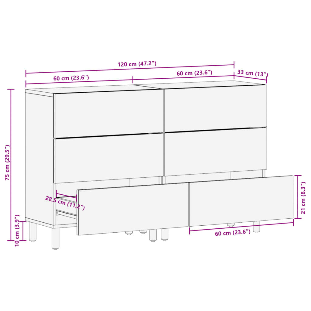 Aparadores 2 uds madera de ingeniería negro 60x33x75 cm
