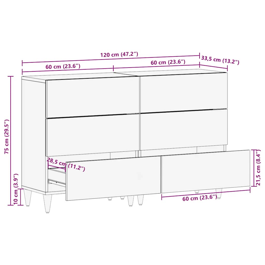 Aparadores 2 uds de madera maciza de mango gris claro
