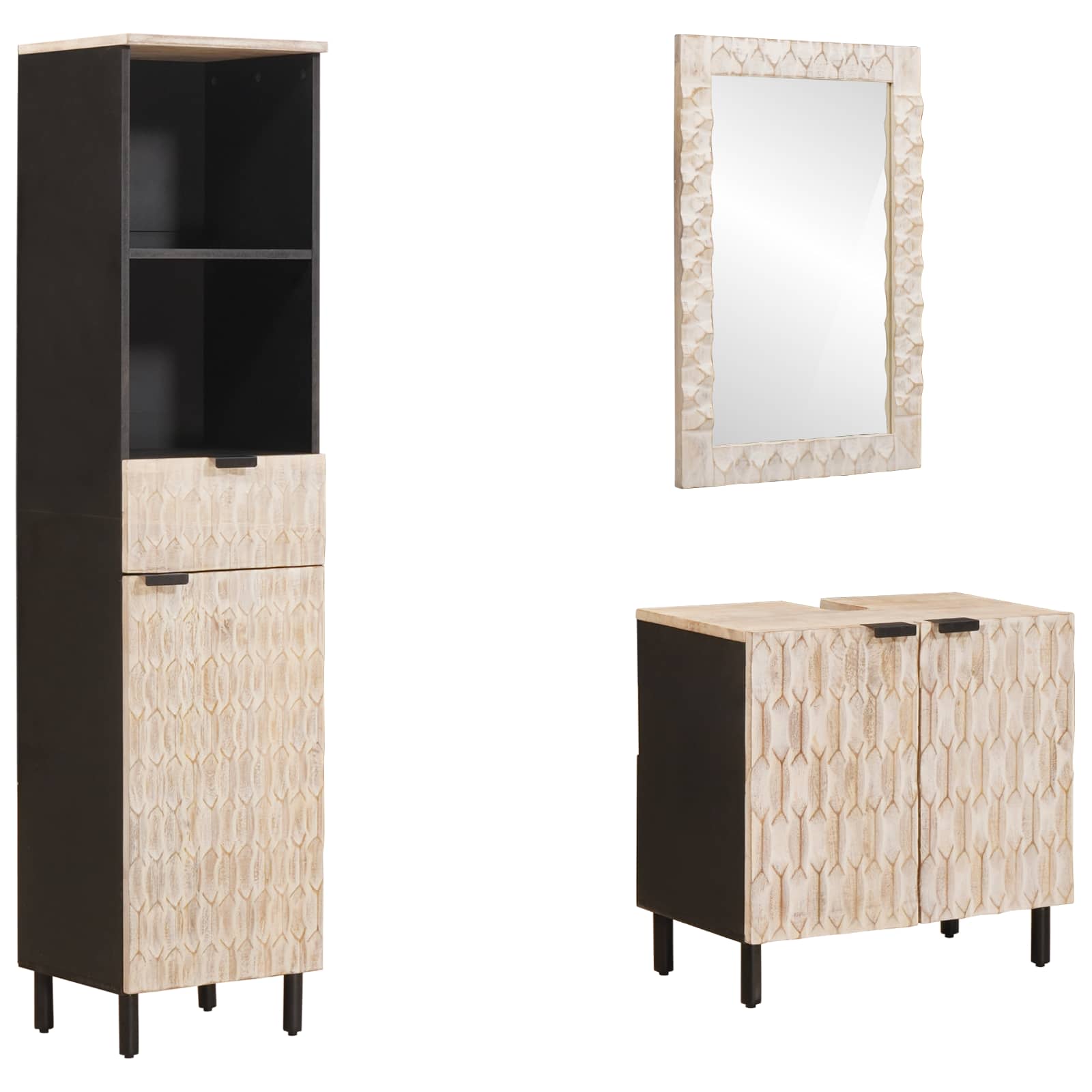 Juegos de Baño 3 pcs Acabado de Lavado Madera de mango maciza