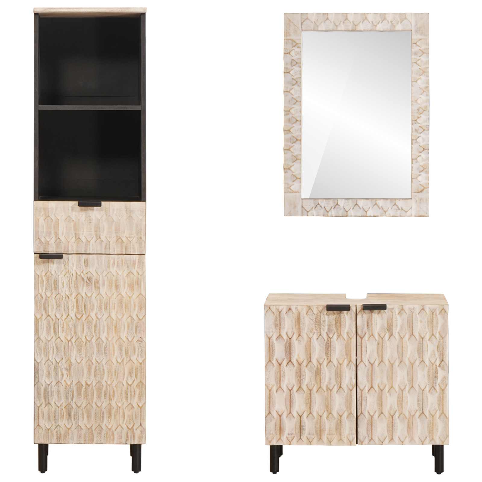 Juegos de Baño 3 pcs Acabado de Lavado Madera de mango maciza