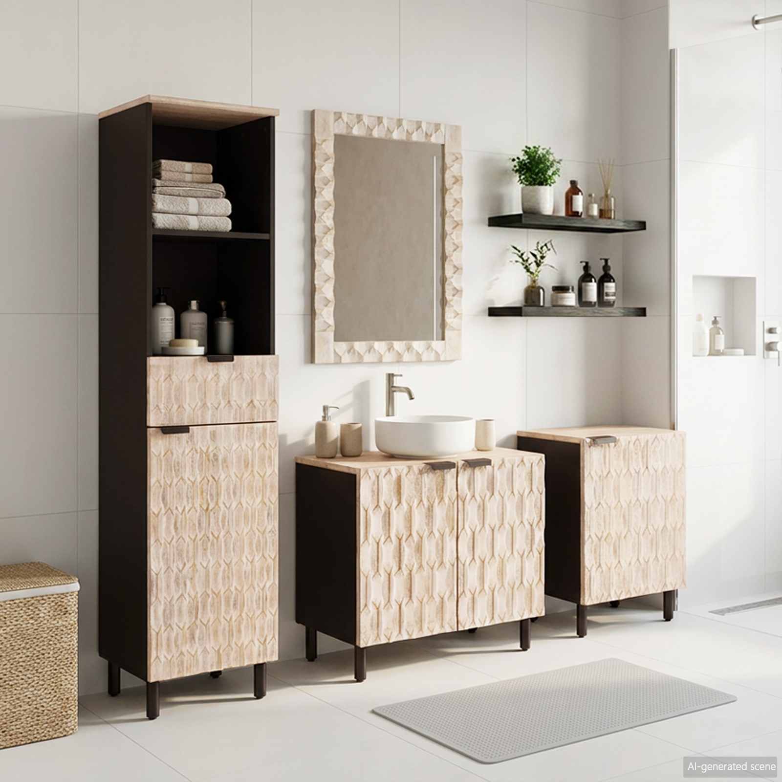 Juegos de Baño 4 pcs Acabado de Lavado Madera de mango maciza