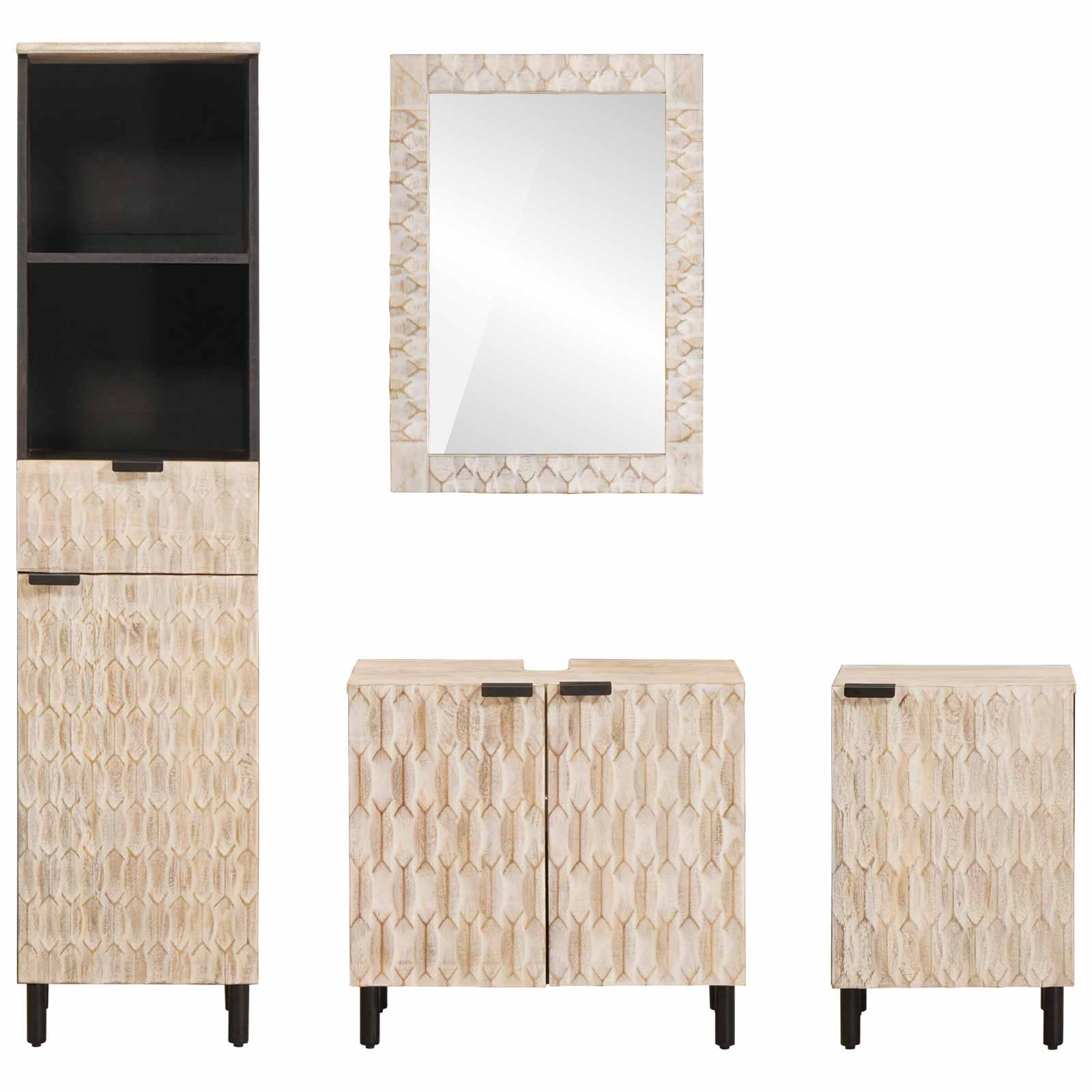 Juegos de Baño 4 pcs Acabado de Lavado Madera de mango maciza