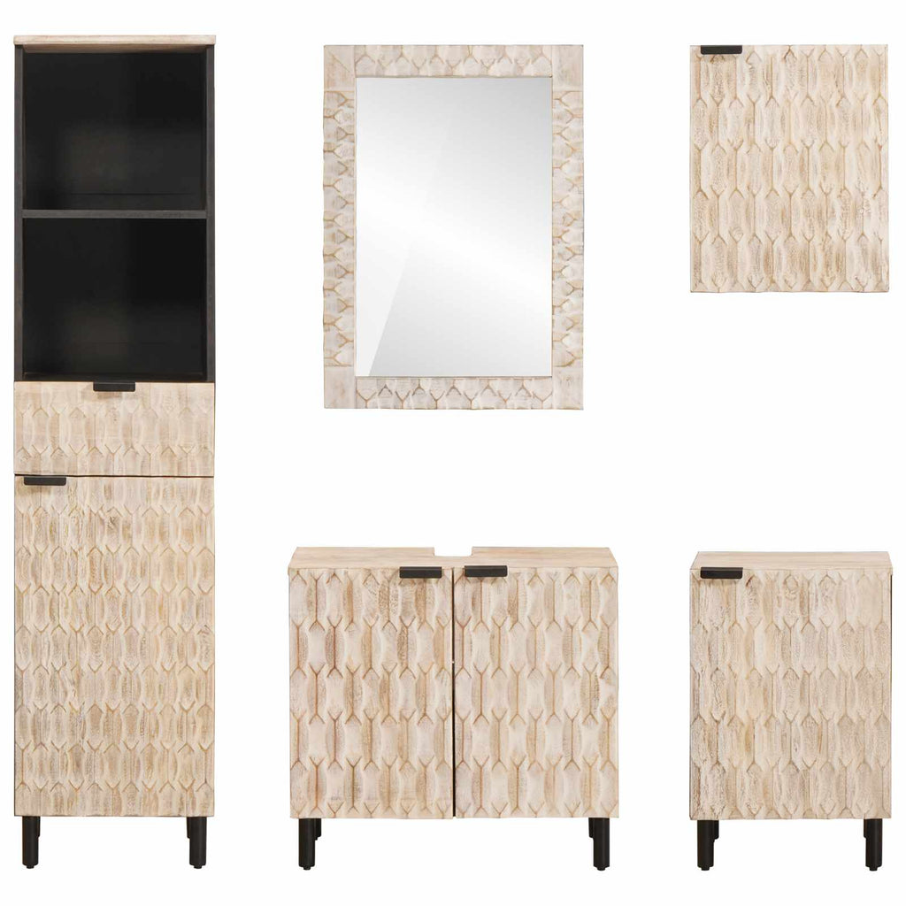 Juegos de Baño 5 pcs Acabado de Lavado Madera de mango maciza