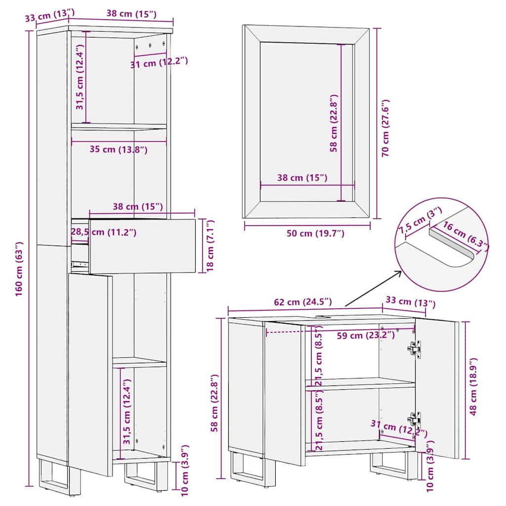 Juego de muebles de baño 3 pcs Marrón Madera de ingeniería