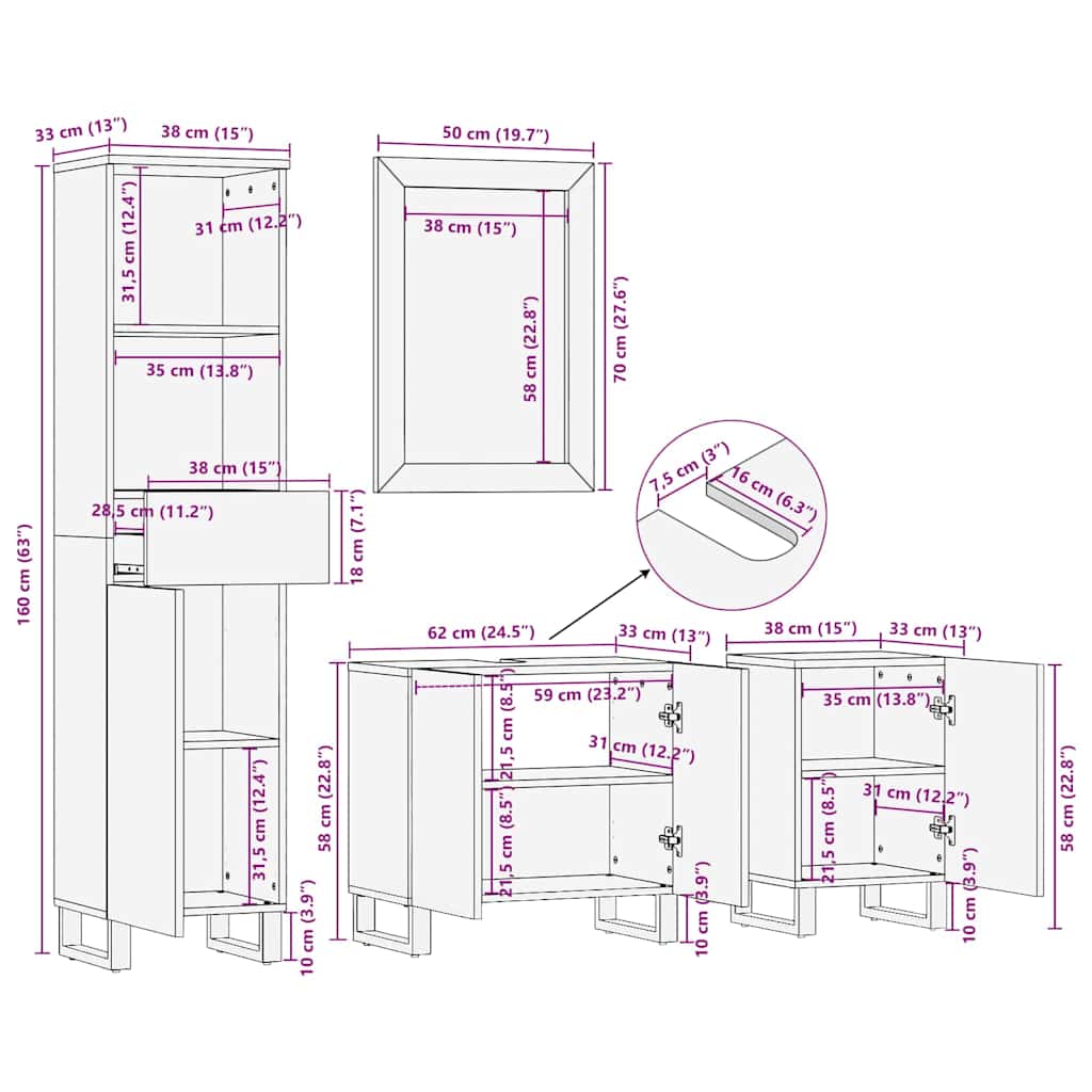 Juego de muebles de baño 4 pcs Marrón Madera de ingeniería