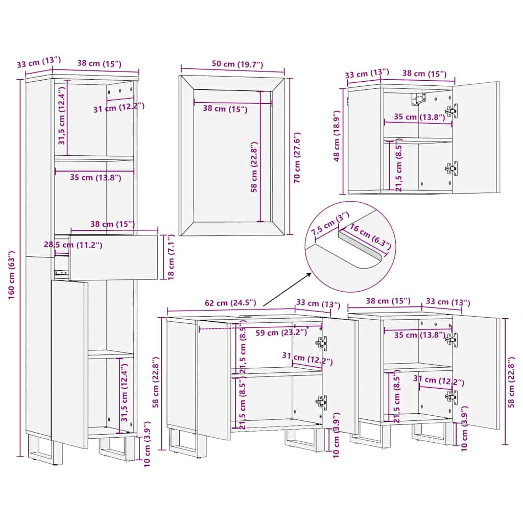 Juego de muebles de baño 5 pcs Marrón Madera de ingeniería