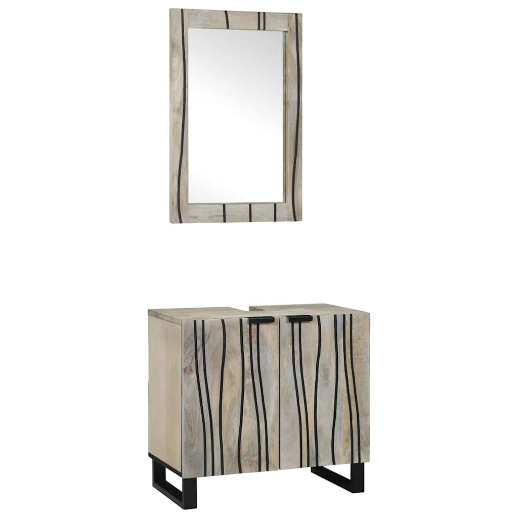 Juego de Muebles de Baño 2 pcs Blanco Madera de mango maciza