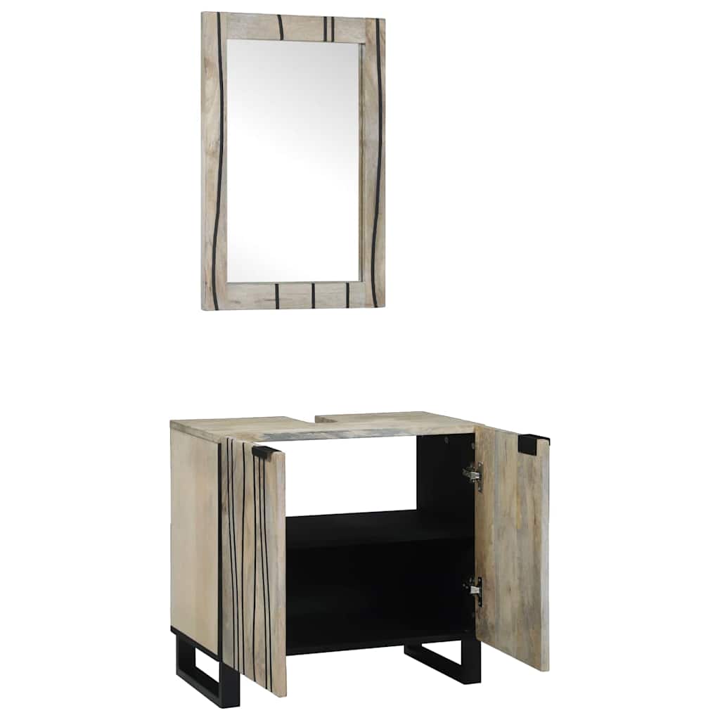 Juego de Muebles de Baño 2 pcs Blanco Madera de mango maciza