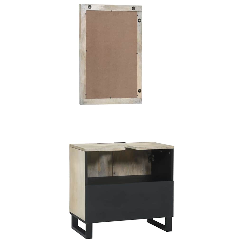 Juego de Muebles de Baño 2 pcs Blanco Madera de mango maciza