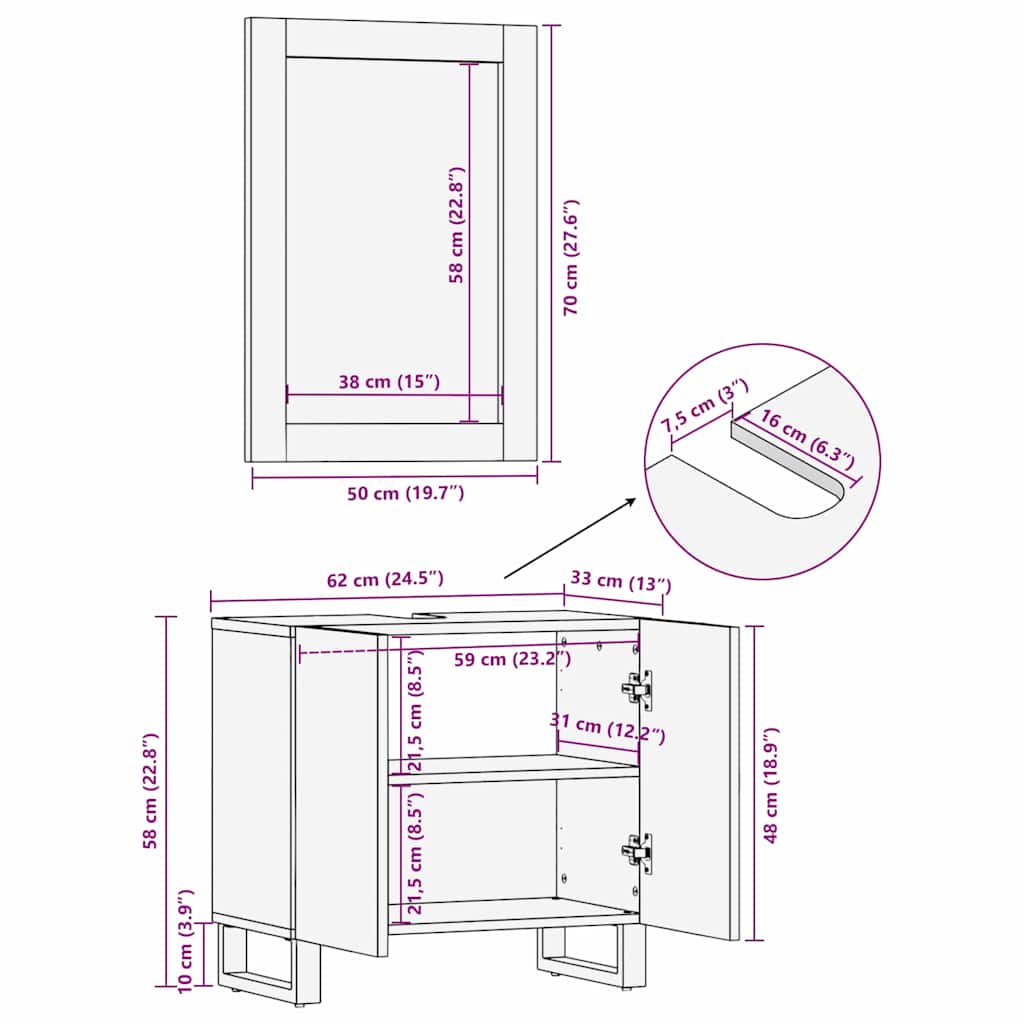 Juego de Muebles de Baño 2 pcs Blanco Madera de mango maciza