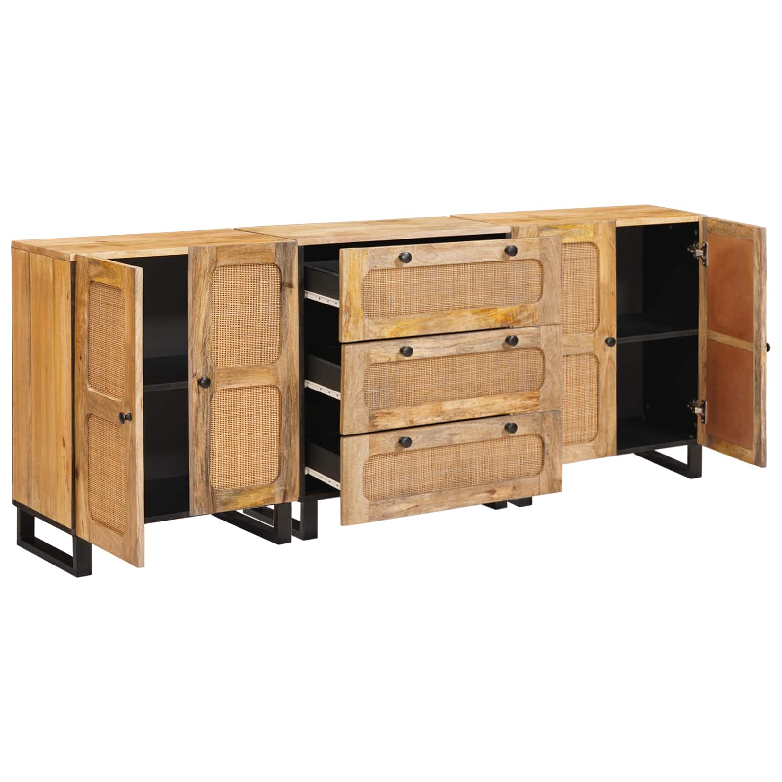 Aparador 3 pcs Marrón 180 x 33 x 75 cm Madera de mango maciza